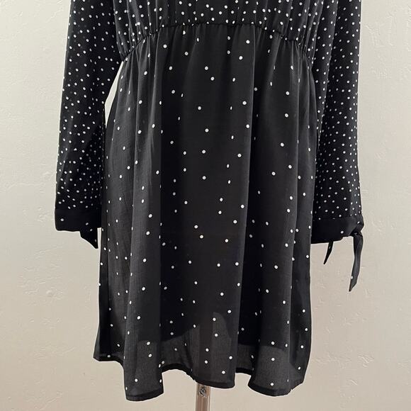 Warehouse UK Polka Dot Dress Women's Size 12 Black Cut-Out Long Sleeve Stretch - Picture 7 of 12